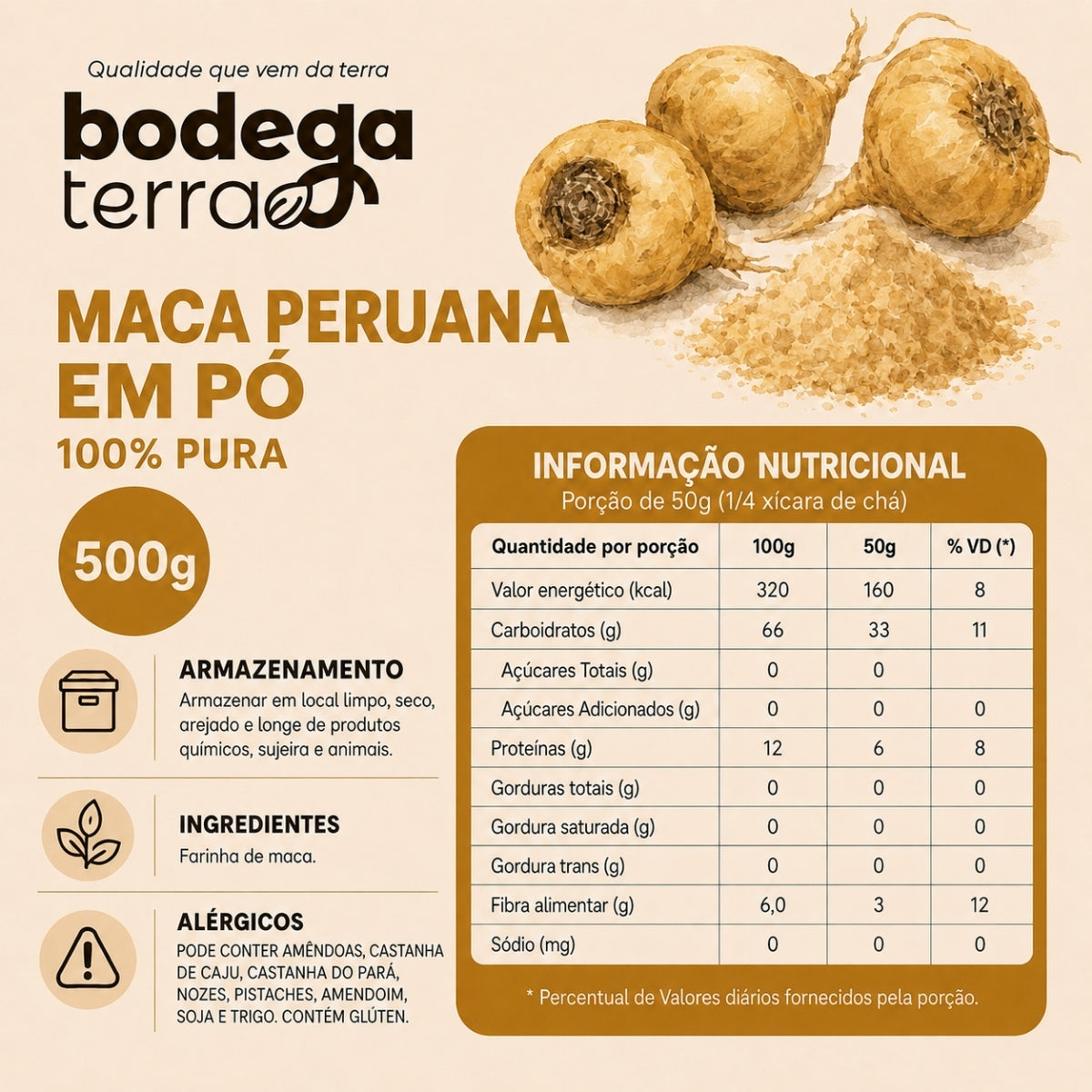 Maca Peruana em Pó 100% Pura