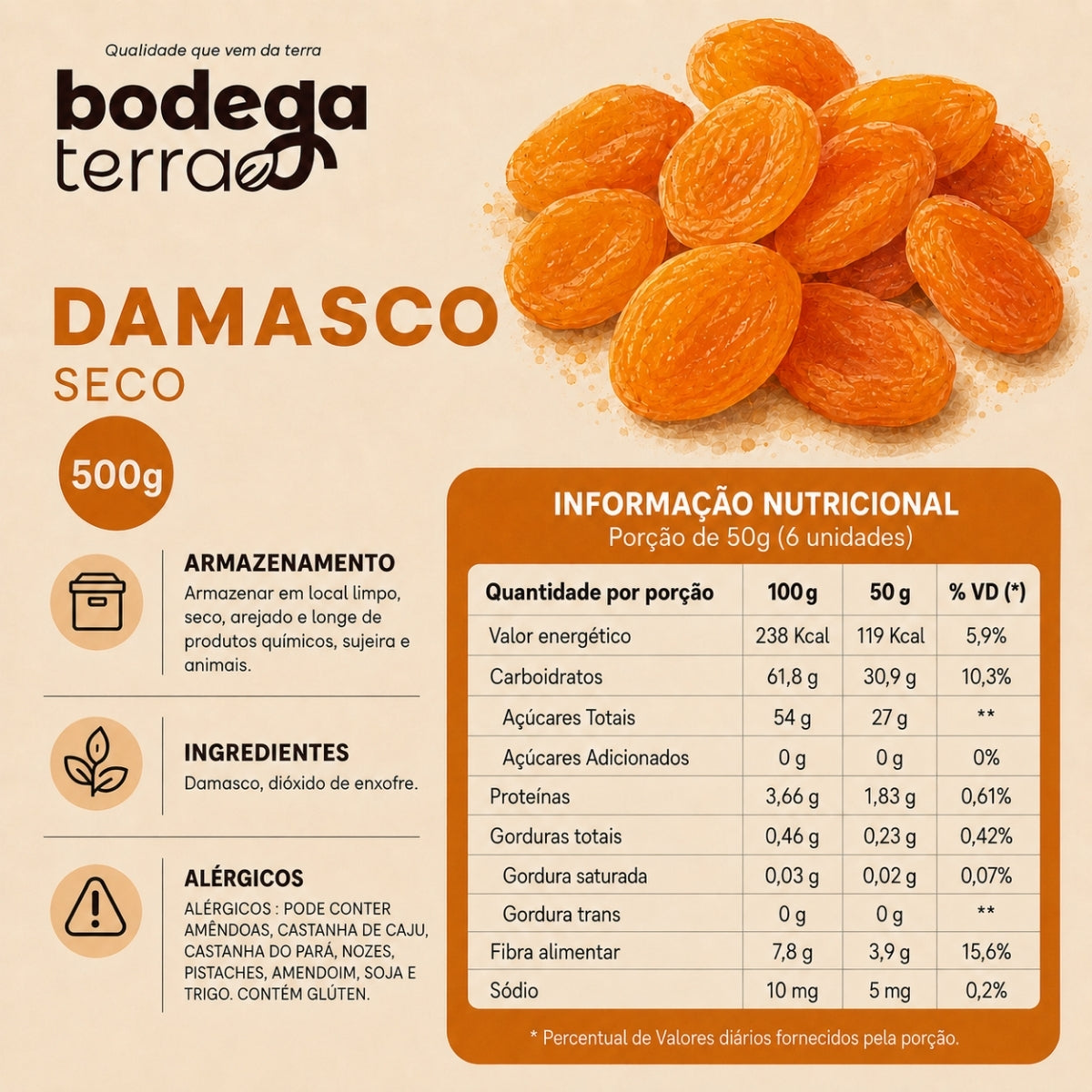 Damasco Desidratado Seco