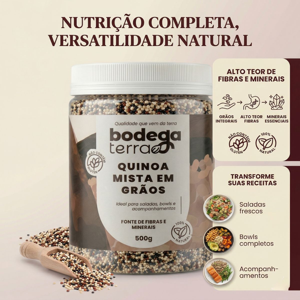 Mix de Quinoa em Grãos Branca, Preta e Vermelha Orgânica